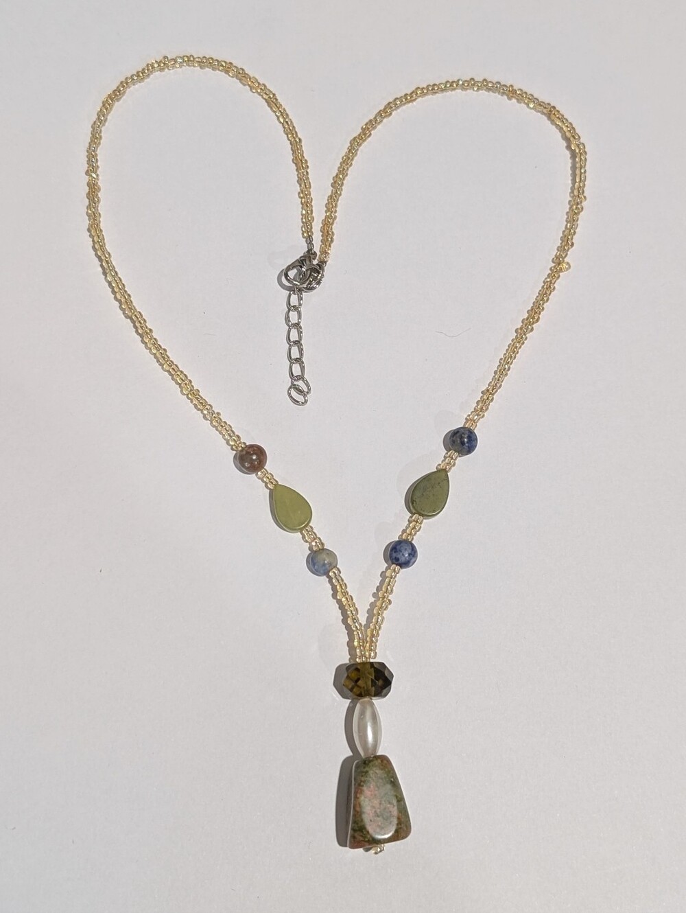 Genuine Lapis Lazuli Jasper Smoky Quartz Glass Beaded 19" Necklace